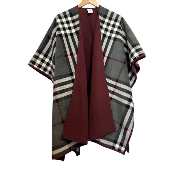 Woolrich Reversible Wrap Plaid Oversized Cape One Size - Picture 3 of 7